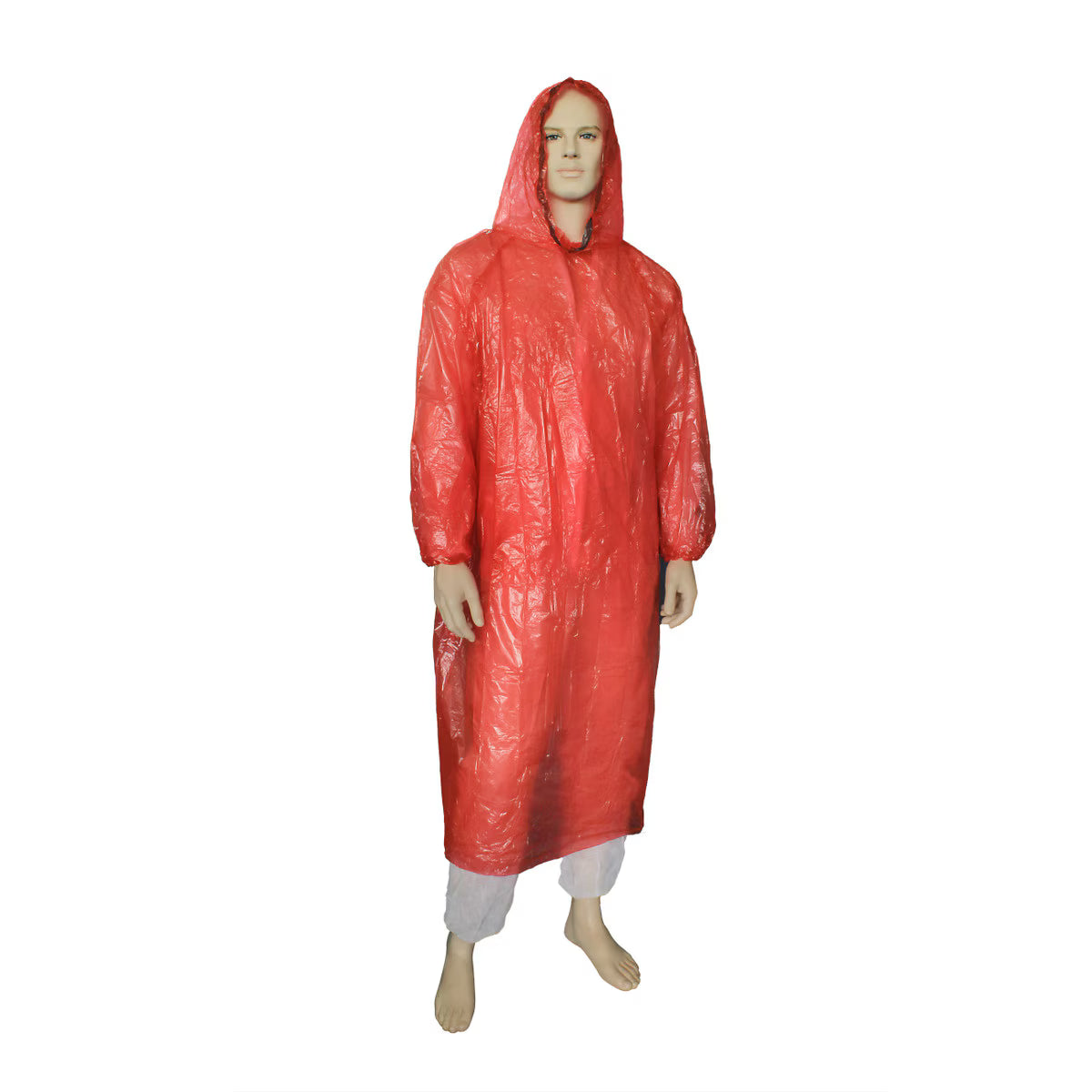 Bastion Gown protective poncho with hood one-size-fits-all polyethylene red