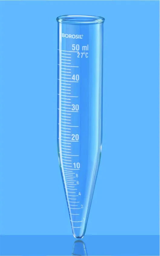 Borosil Tube centrifuge graduated conical bottom, beaded rim, 15mL, 17x120mm, borosilicate glass