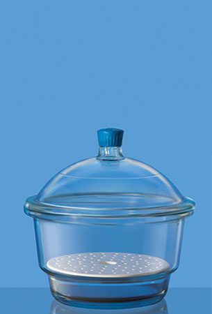 Borosil Desiccator plain 250mm with plastic knob and porcelain plate borosilicate glass