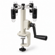 Hand-operated four-place centrifuge with four sleeves and four 10 mL glass tubes
