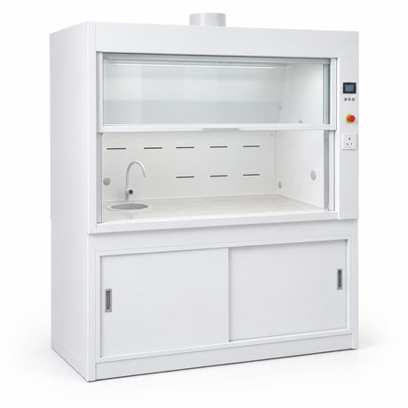 Single-sided white PVC laboratory fume cupboard, 1500 mm wide