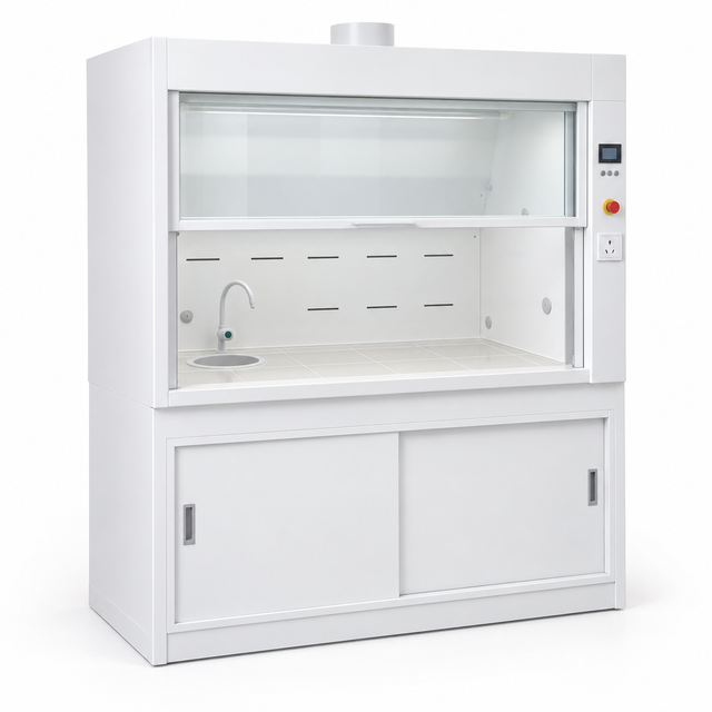 Single-sided white PVC laboratory fume cupboard, 1500 mm wide