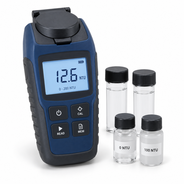 Handheld turbidity meter 0 to 200 NTU with sample cuvettes