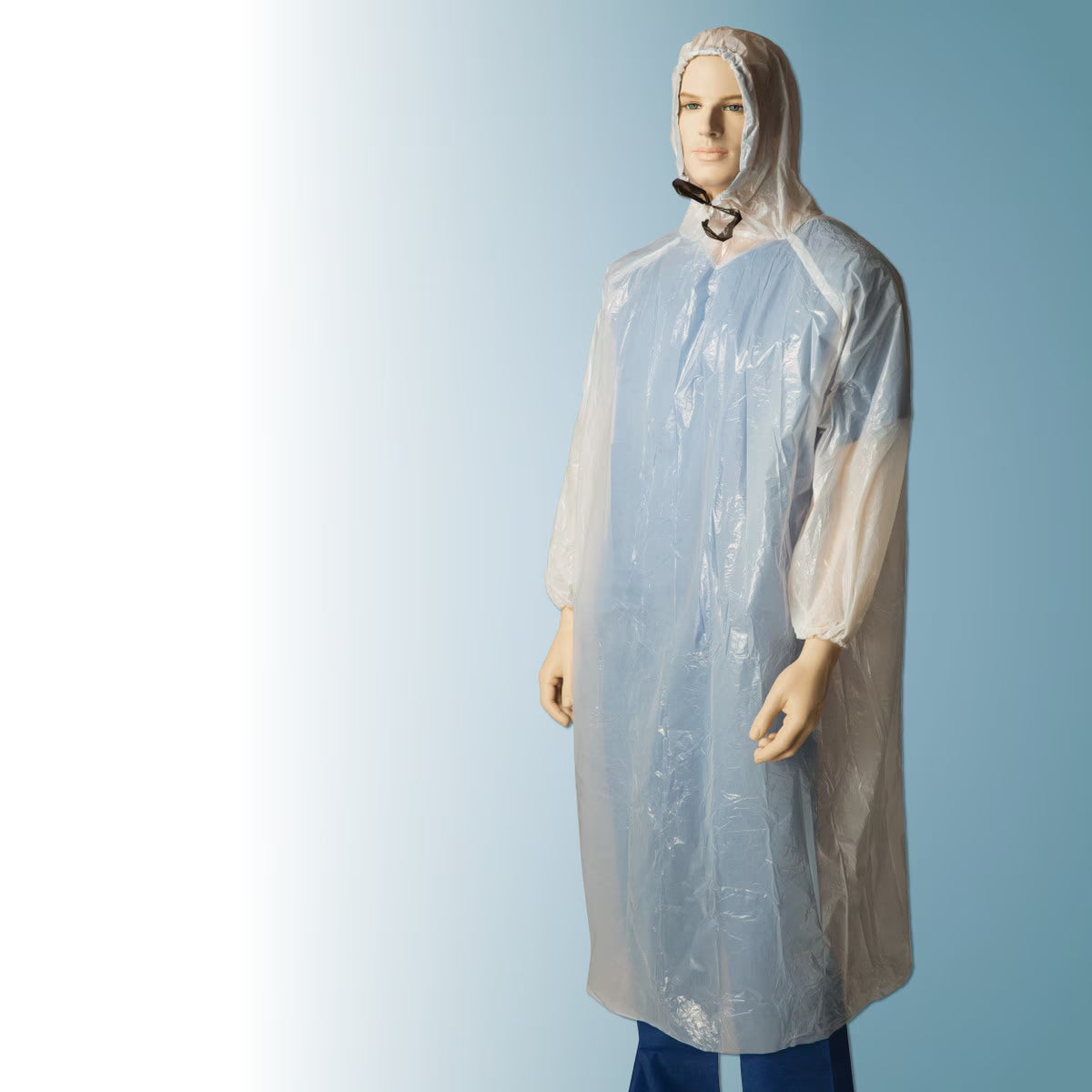 Bastion Gown protective poncho with hood one-size-fits-all polyethylene white