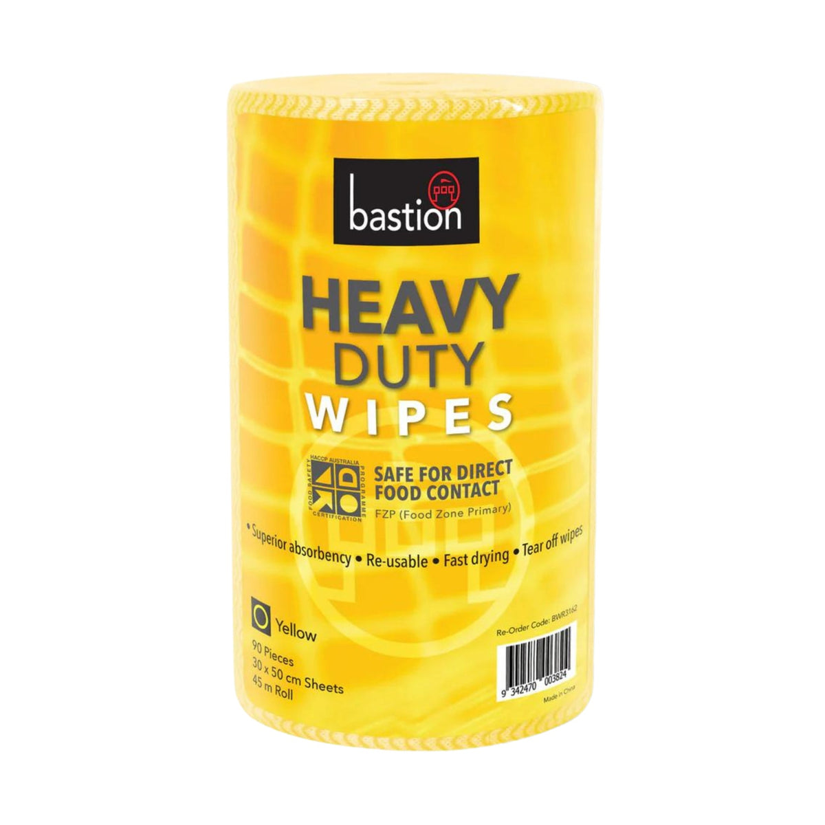Bastion Cleaning cloth heavy duty wipe roll/45m 30x50cm sheets [90 pieces] yellow
