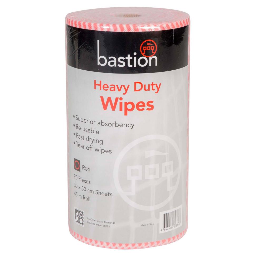 Bastion Cleaning cloth heavy duty wipe roll/45m 30x50cm sheets [90 pieces] red