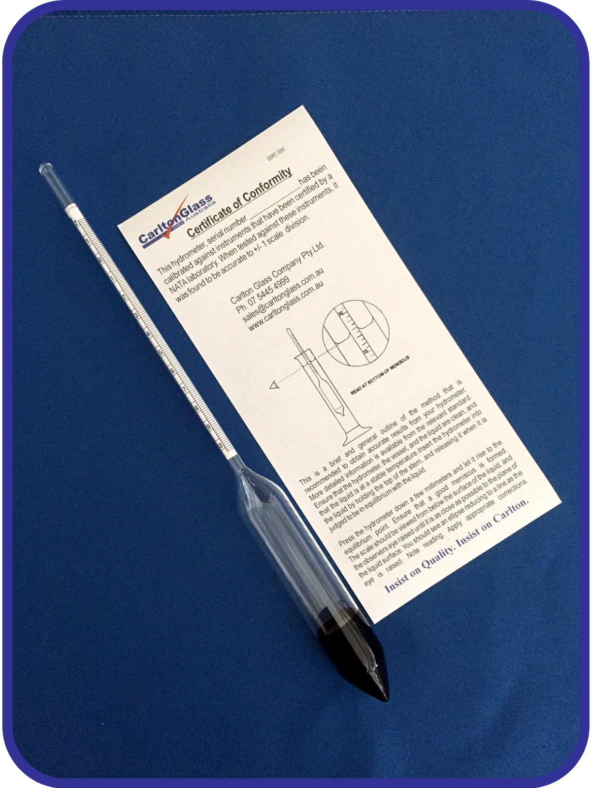Carlton Hydrometer Baume 30-40 260mm glass (with certificate)