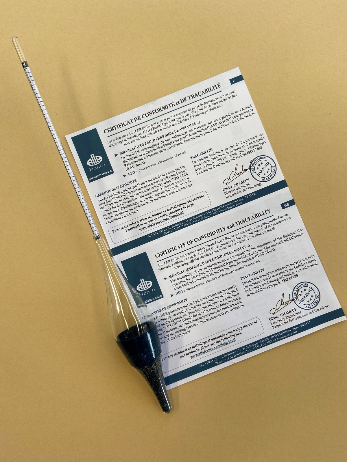 Carlton Hydrometer soil -5-60 g/L x 1.0g/L, +/- 1.0g/L @ 20°C, 280mm long, ASTM 152H62, with certificate of conformity