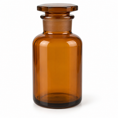 Science Essentials amber wide-mouth reagent bottle with glass stopper