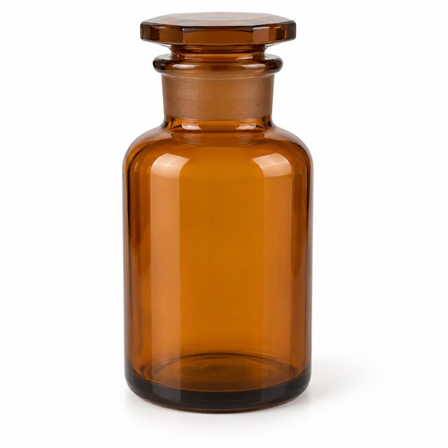 Science Essentials amber wide-mouth reagent bottle with glass stopper