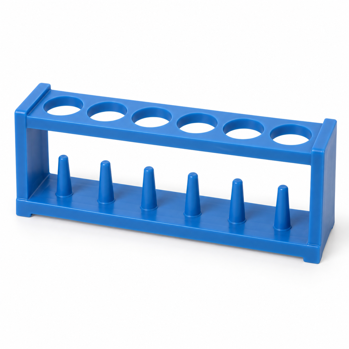 Science Essentials blue polypropylene test tube rack with pegs