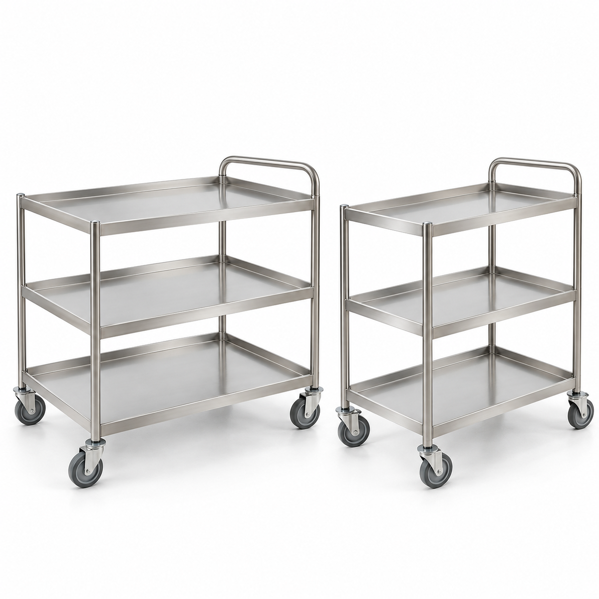 Trolley 3-Tier hospital 870x420x800mm (LxWxH) w/handles & castors, stainless steel