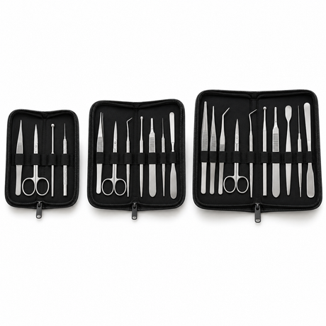 Science Essentials dissecting kits in 4, 7 and 10 instrument sizes